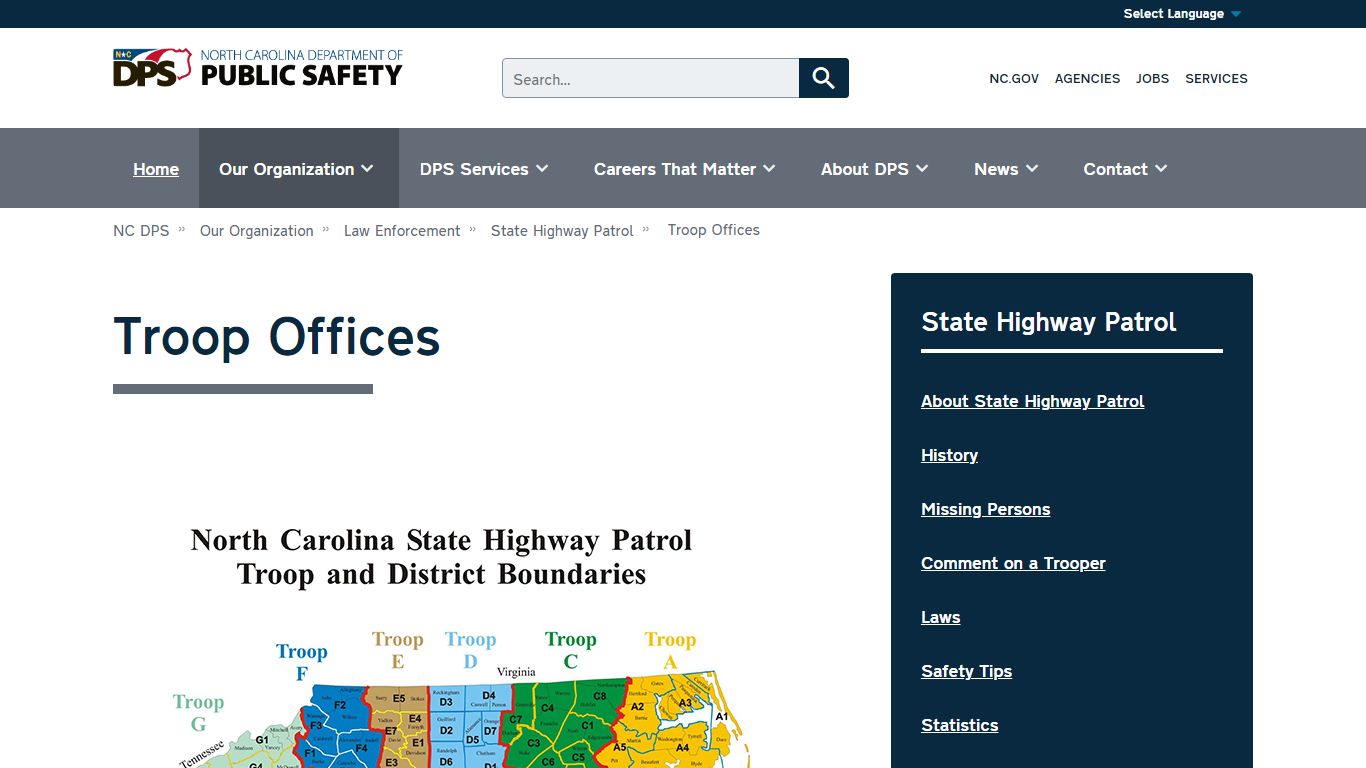 Troop Offices | NC DPS - North Carolina Department of Public Safety