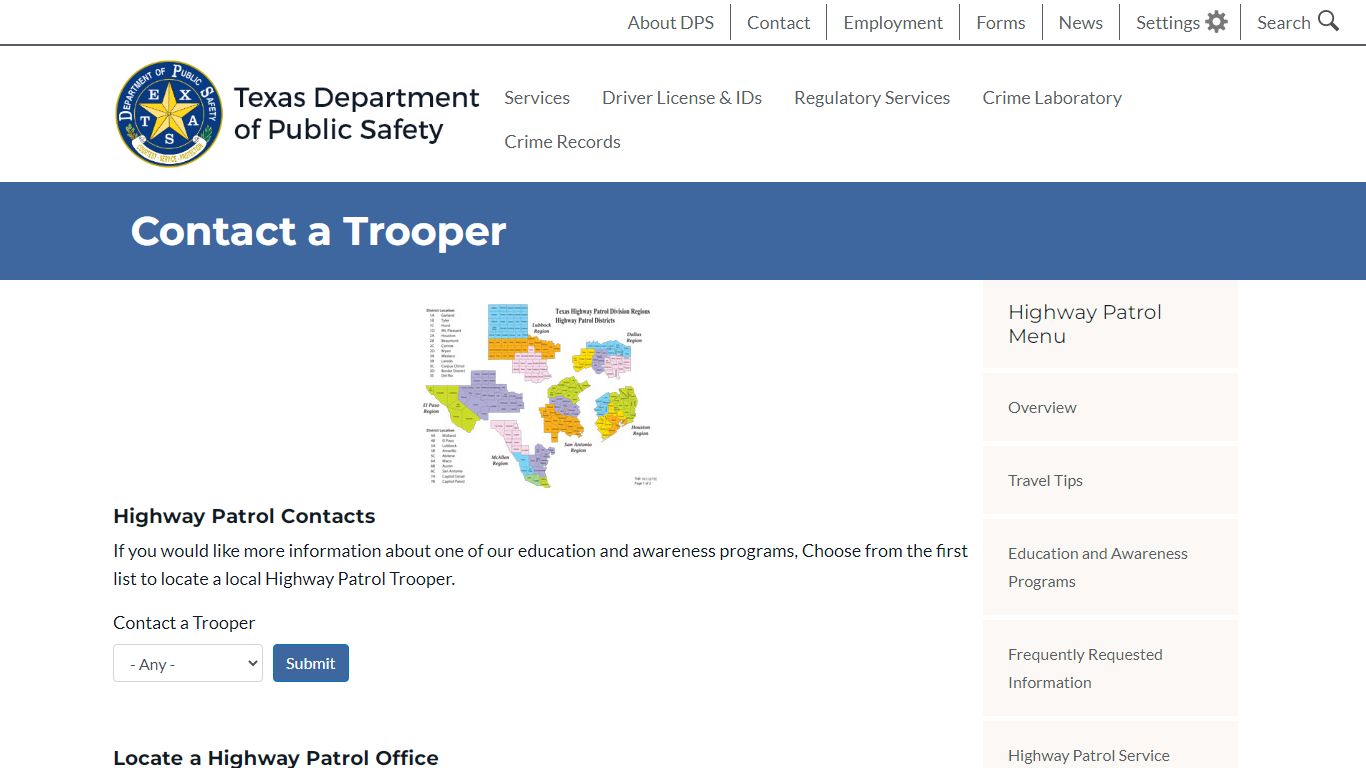 Contact a Trooper | Department of Public Safety